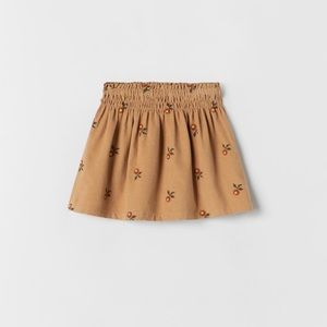 Zara Embroidered Corduroy Floral Rose Tan Mid-Camel Skirt